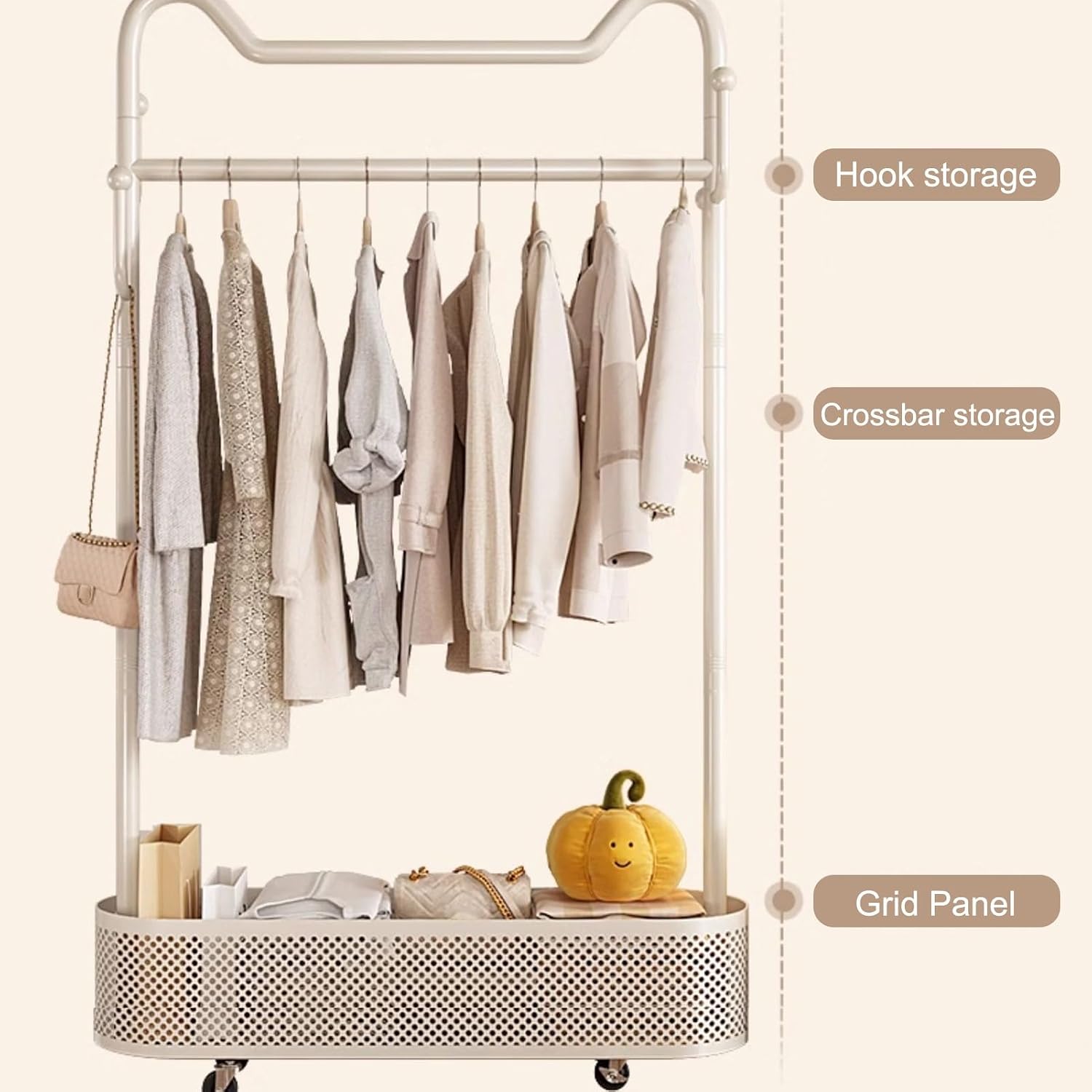 Modern Garment Rack, Clothes Rack, Clothing Rack, Rolling Garment Rack with Shelf, Portable Closet Wardrobe Rack, for Bedroom,Living Room,Clothing Store(White,80cm/31.5in)