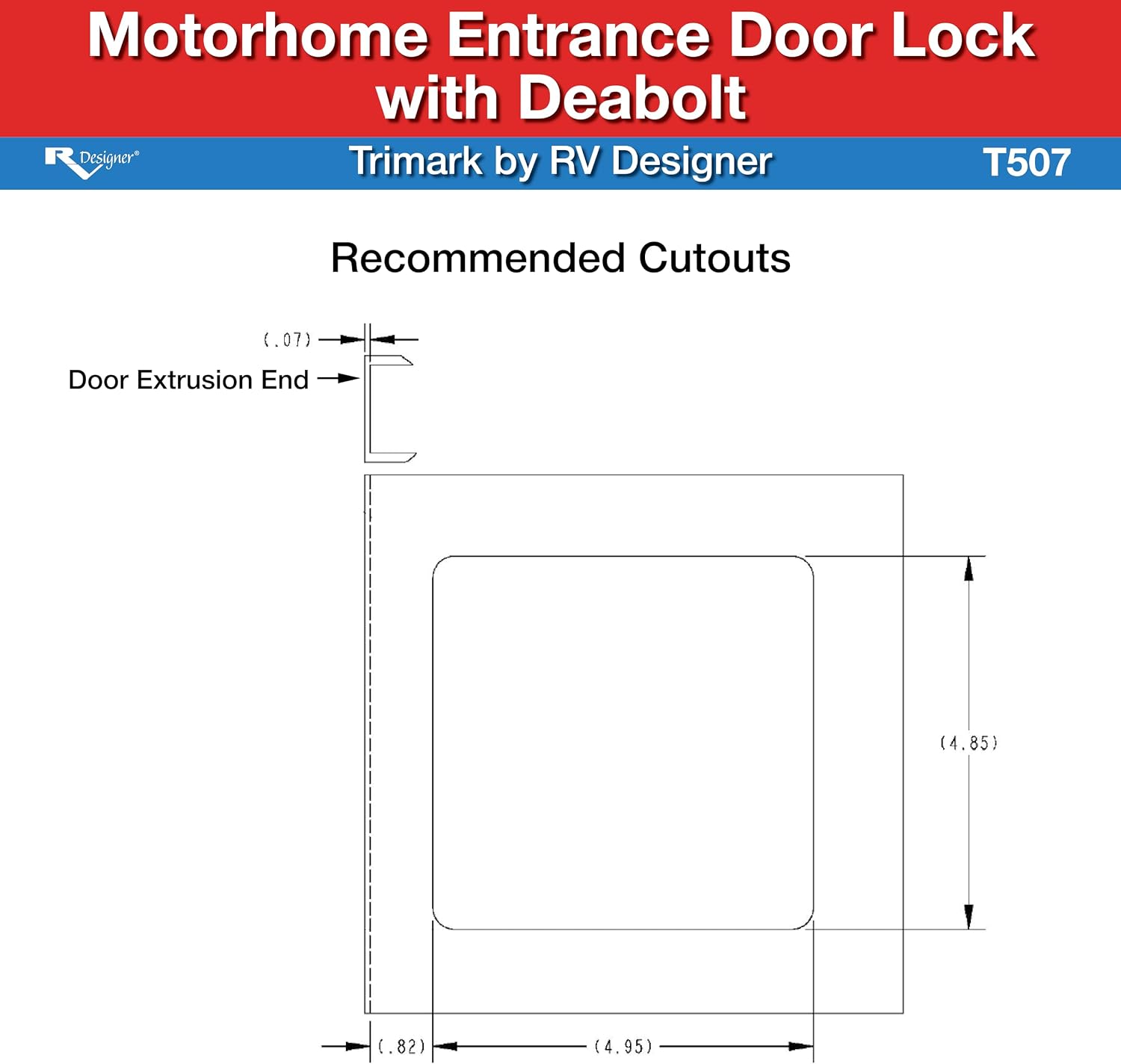 RV Designer T507 TriMark Motorhome Entrance Door Lock with Deadbolt - Fit for 1.38-1.58' RV Motorhome Doors - Right/Left-Hand Use - FMVSS 206 Compliant