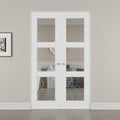 48' x 80' French Doors Interior (Double 24' x 80' 3-Lite Clear Glass Door with Silver Hinge Prehung Jamb Kit), Pre-Finished & Paintable, Prebuilt Home Door Panels & Assembly Required Jamb