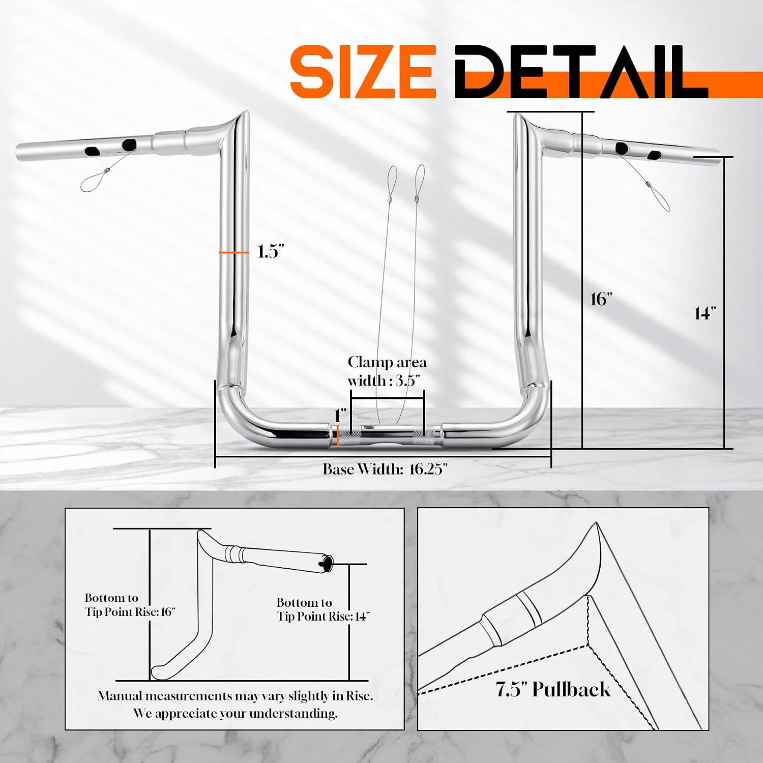 1 1/2 Inch Street Glide Handlebar 14' Rise Meathook Bar 1.5' Fat 1' Clamp Ape Hangers for Harley 2023-later CVO Street Glide FLHXSE & 2024 2025 2026 FLHX Models, Chrome