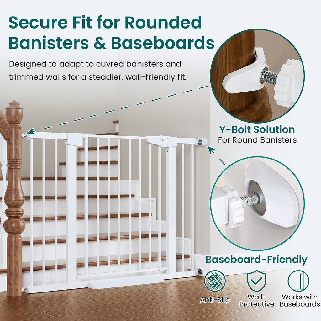 Cumbor 2 Pack 30-46' Baby Gate for Stairs, Mom's Choice Awards Winner-Auto Close Dog Gate for doorways, Easy Install Pressure Mounted Pet Gates Indoor, Easy Walk Thru Wide Safety Gate for Dog, White