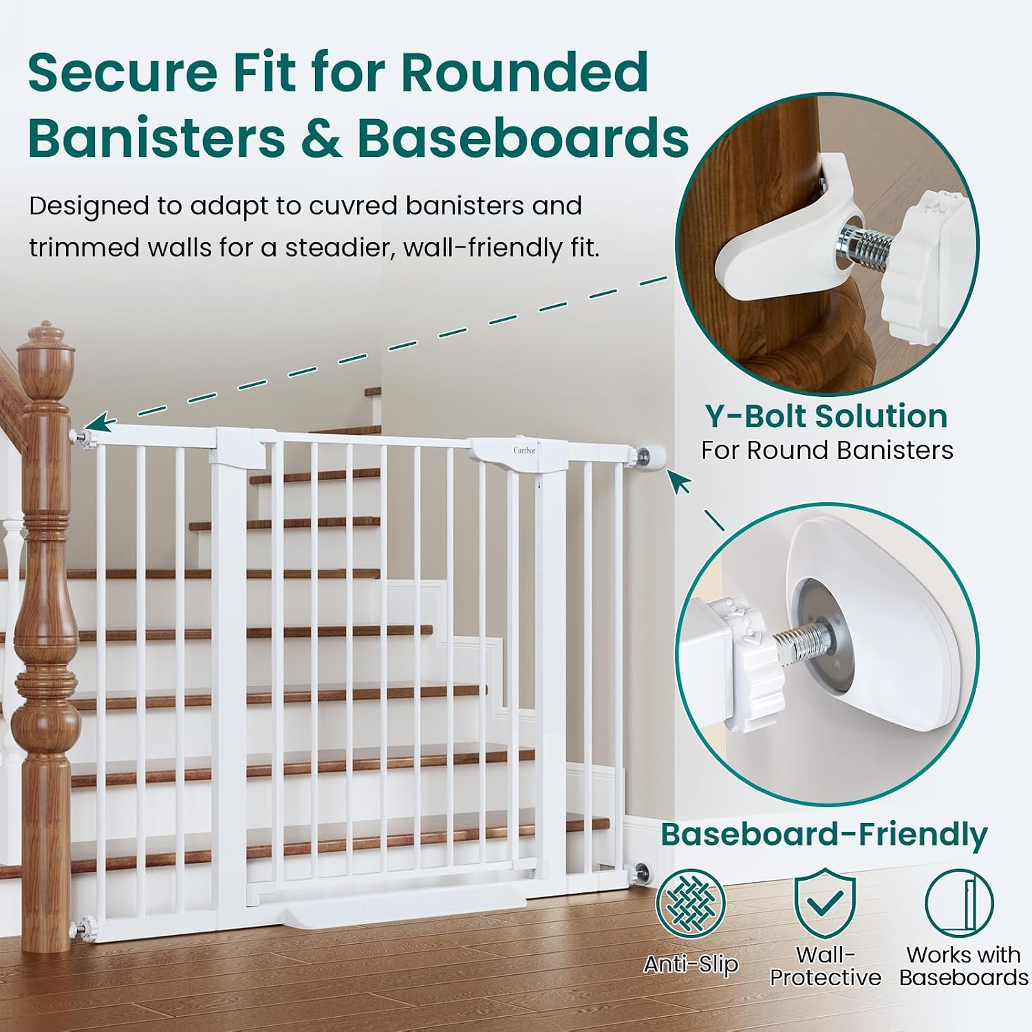 Cumbor 2 Pack 30-46' Baby Gate for Stairs, Mom's Choice Awards Winner-Auto Close Dog Gate for doorways, Easy Install Pressure Mounted Pet Gates Indoor, Easy Walk Thru Wide Safety Gate for Dog, White