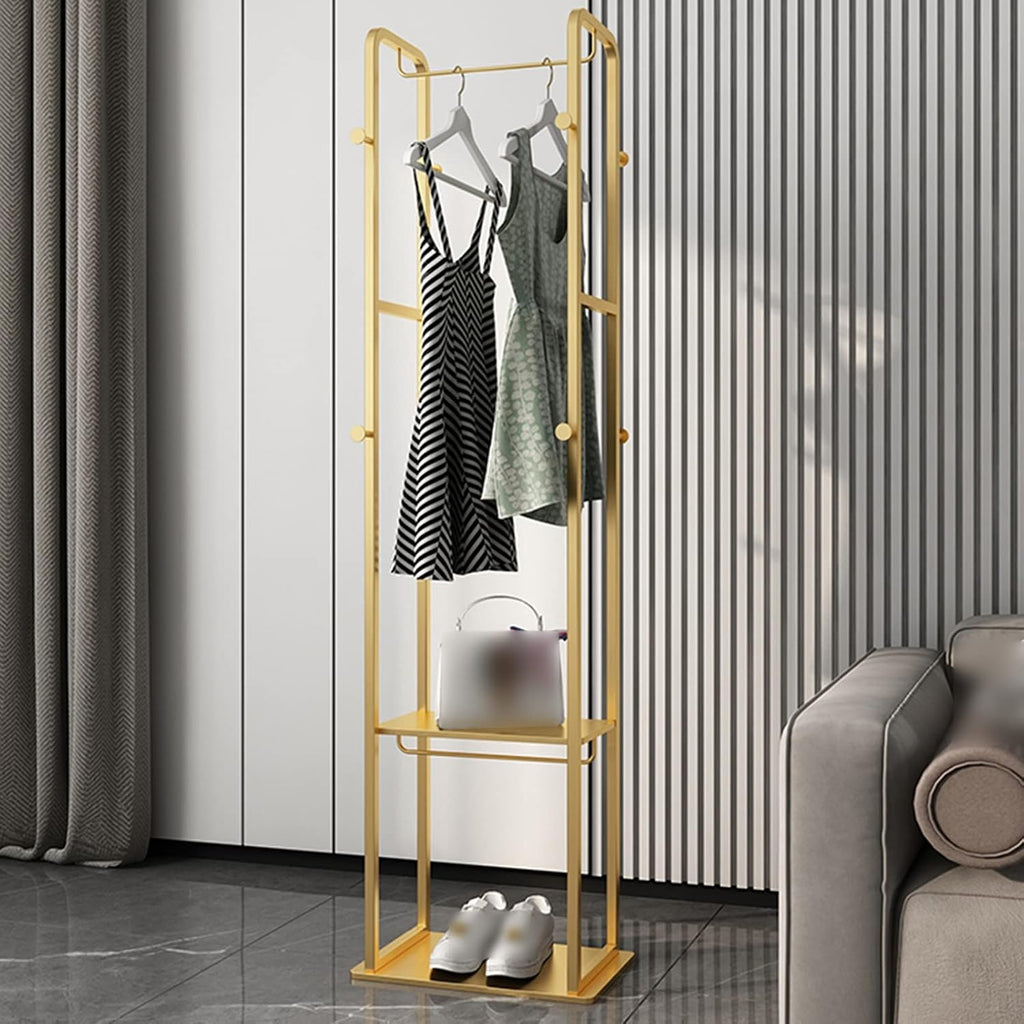 Coat Rack Stand Clothes Rack Stand, Metal Frame Garment Rack, Portable Shoe Hat Scarfs Storage Holder, Portable Hall Entryway Closet Bedroom Furnitur(Gold-47x27x175CM