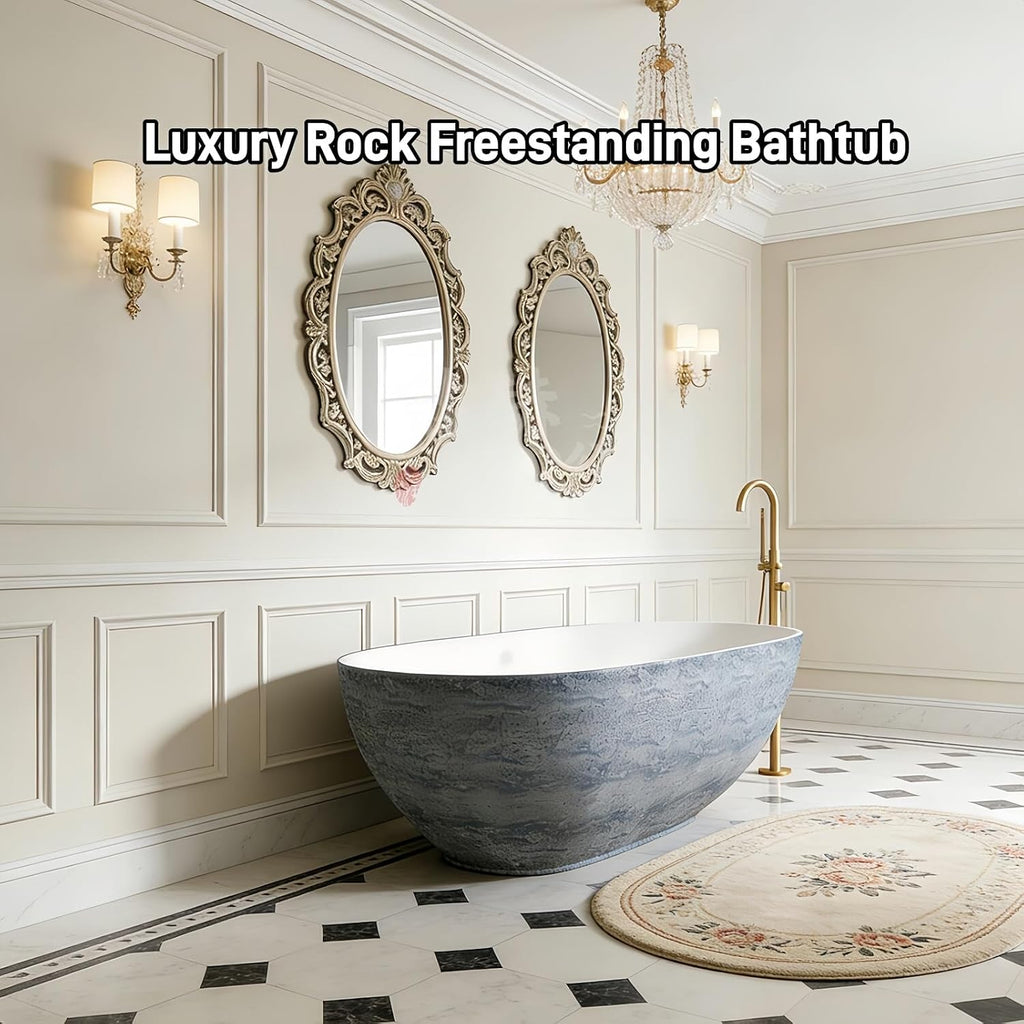 59' Edeyeu Freestanding Bathtub - Solid Surface Soaking Tub, Luxury Free Standing Tub with Deep Soaking Experience, Designer Acrylic Bathtubs for Spa & Home Bathroom, Blue