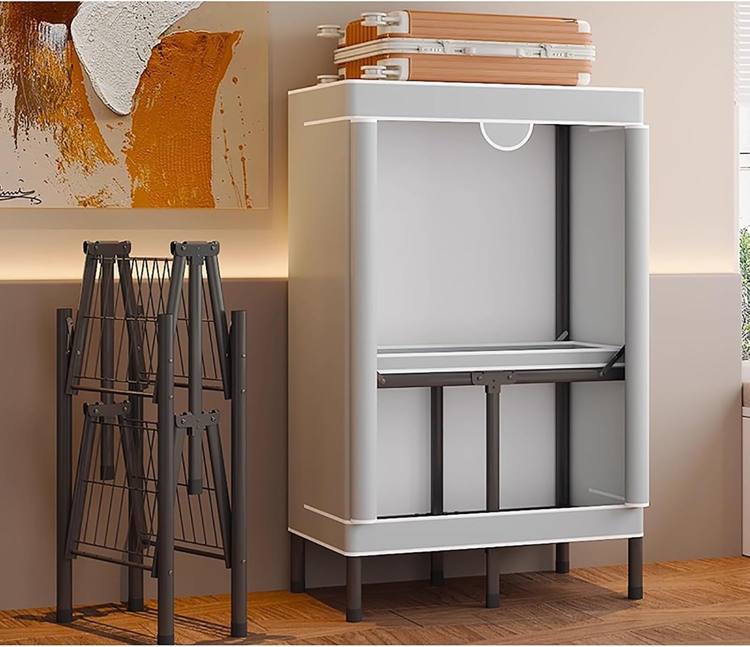 67' H Portable Wardrobe Closet Storage Organizer for Bedroom, Armoire Foldable, Steel Hanging Rack with Cover(85cm/33.5in)