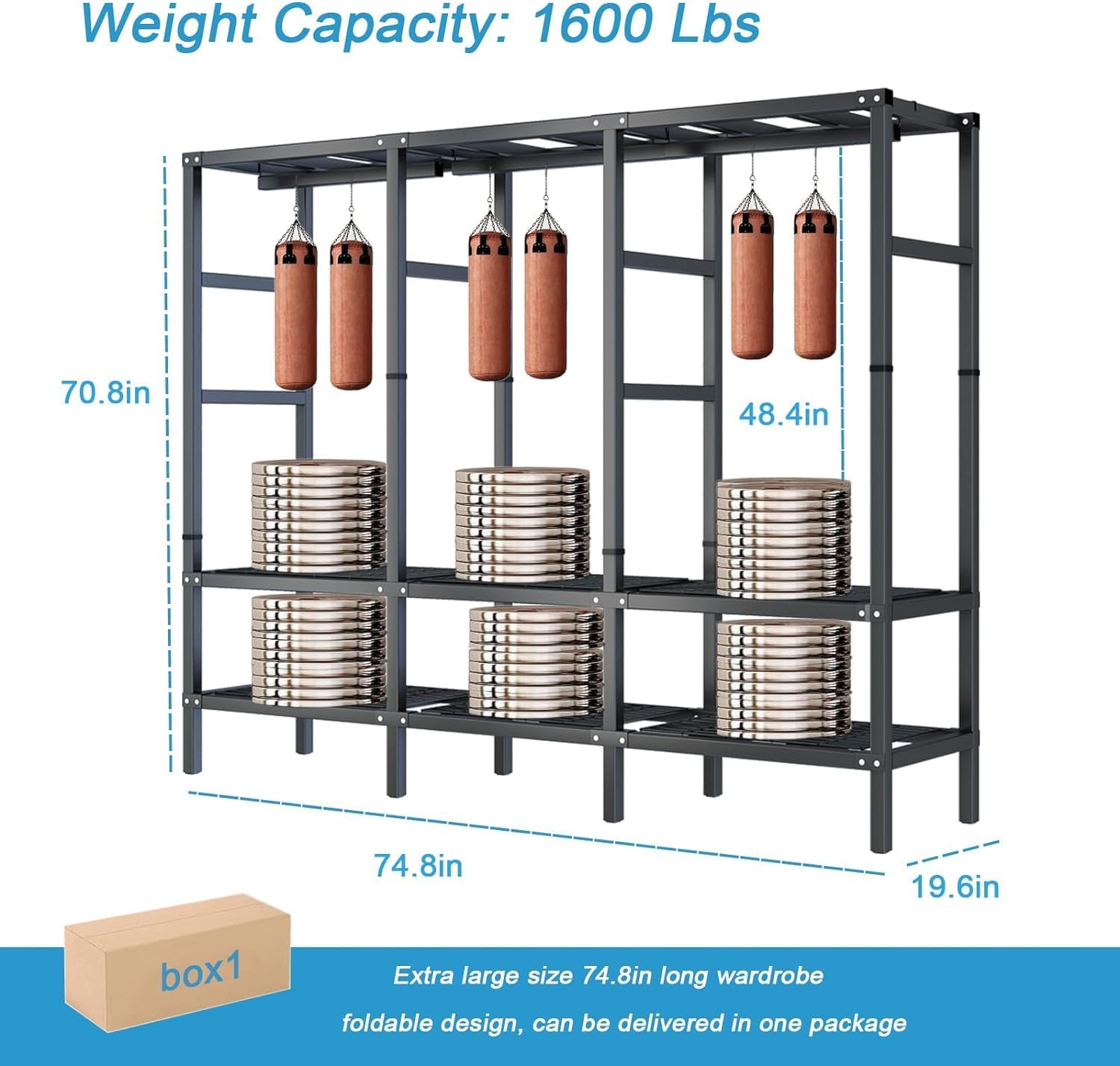Freestanding Wardrobe Rack with Dust Cover and Wheels,Foldable Heavy-Duty Portable Closet, Multi-Functional Bedroom Clothing Rack,Max Load 1600lbs,for Hanging Clothes (190CM/74.8IN)