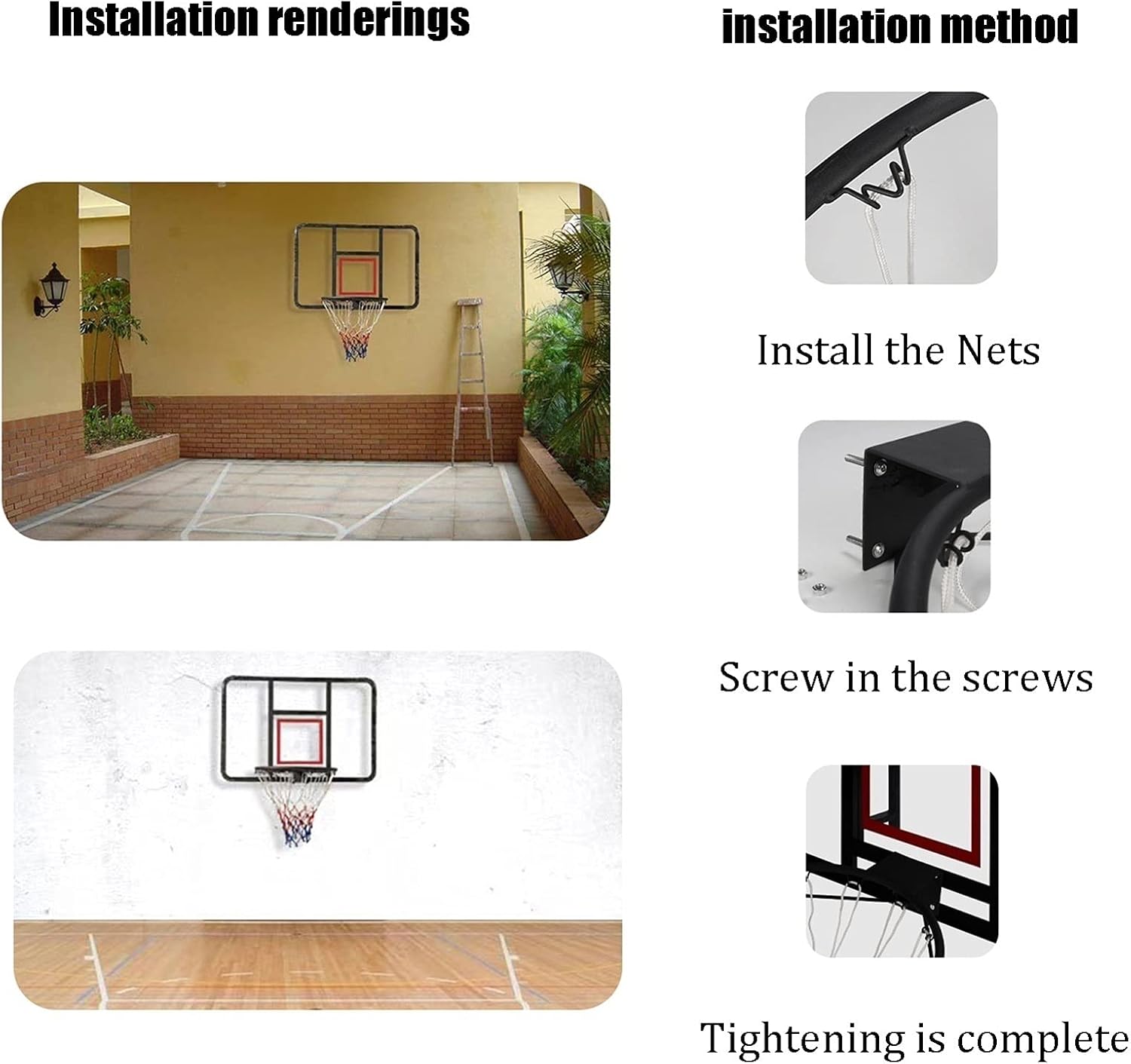 Basketball Rim 43in Adult Basketball Hoop, Indoor and Outdoor Wall-Mounted Basketball Boards, Simple Installation, 110x75 Cm