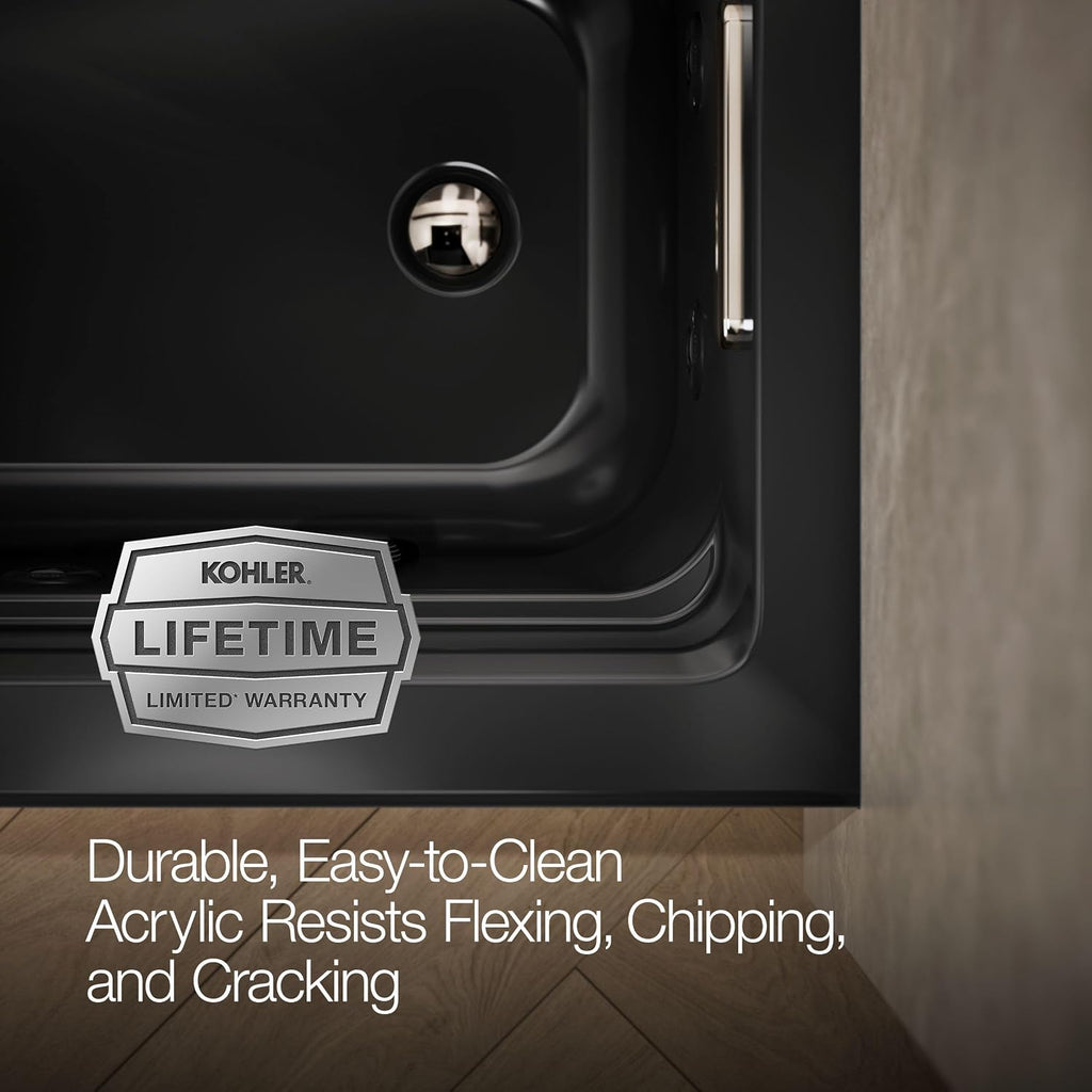 Kohler K-1122-RA-7 Archer 5Ft Whirlpool with Comfort Depth Design, Integral Apron and Right-Hand Drain, Less Heat, Black Black