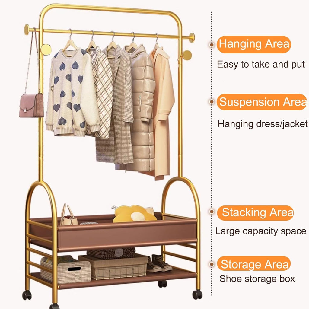 Standing Rolling Clothing Rack, Clothes Rack, for Hanging Clothes Rack, for Hanging Organizers Clothes Shoes Bags Scarf Neckties Ideal, Rolling Garment Rack with Shelf(Black,100cm/39.4in)