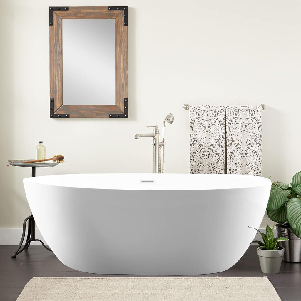 Vanity Art 59' X 32' Freestanding Bathtub | Home Improvement Bathtubs with Contemporary Design for Soaking and Bathing, Overflow and Pop-up Drain with UPC Certified, Acrylic, VA6834-PW-M