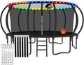Tranpoline Outdoor with Light, 1500LBS 8/10/12/14/15/16 FT Tranpoline for Kids and Adults Tranpoline with Enclosure Net, Basketball Hoop, Heavy Duty Recreational Yard Tranpolines