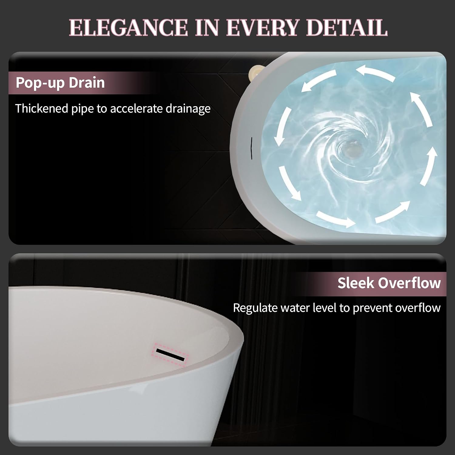 ABRUZZO 55' Acrylic Freestanding Bathtub - Deep Soaking Tub with Pop-Up Drain & Overflow, Glossy White Standalone Bathtub for Modern Bathroom, Fiberglass Reinforced Construction