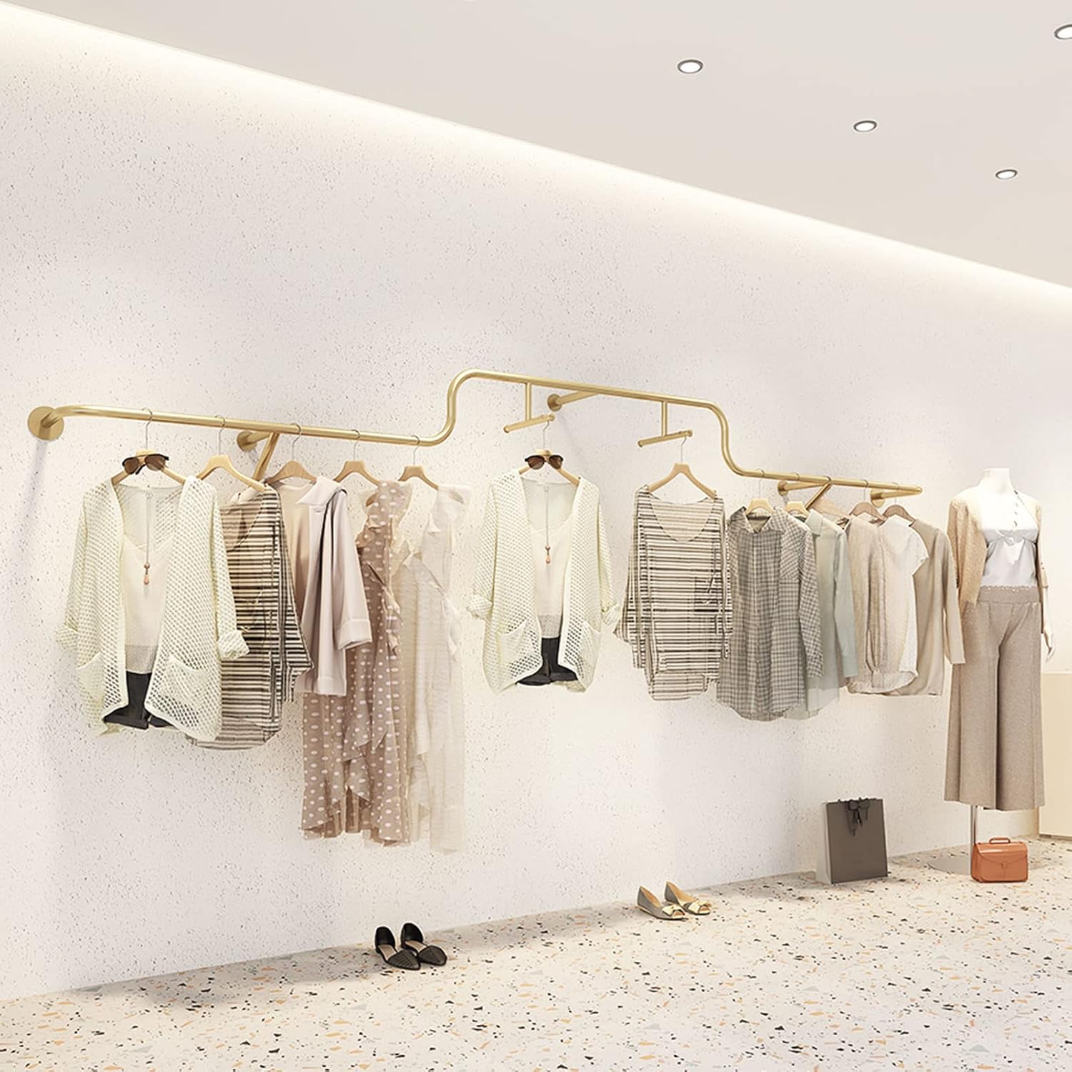 Household Industrial Pipe Garment Rack,Wall Mounted Iron Garment Rack,Boutique Retail Garment Rack,Display Rack,Clothes Rack,Pipe Rack,Floating Shelves,S (400cm