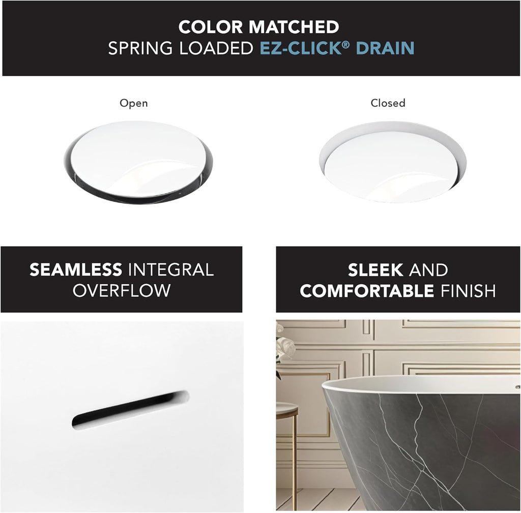 Transolid Finley 59 in. x 28.75 in. Freestanding Soaking Acrylic Bathtub with Center Drain in Gloss Two-Tone Marble Grey and White with Pillow K-AFTF5929-G31M40