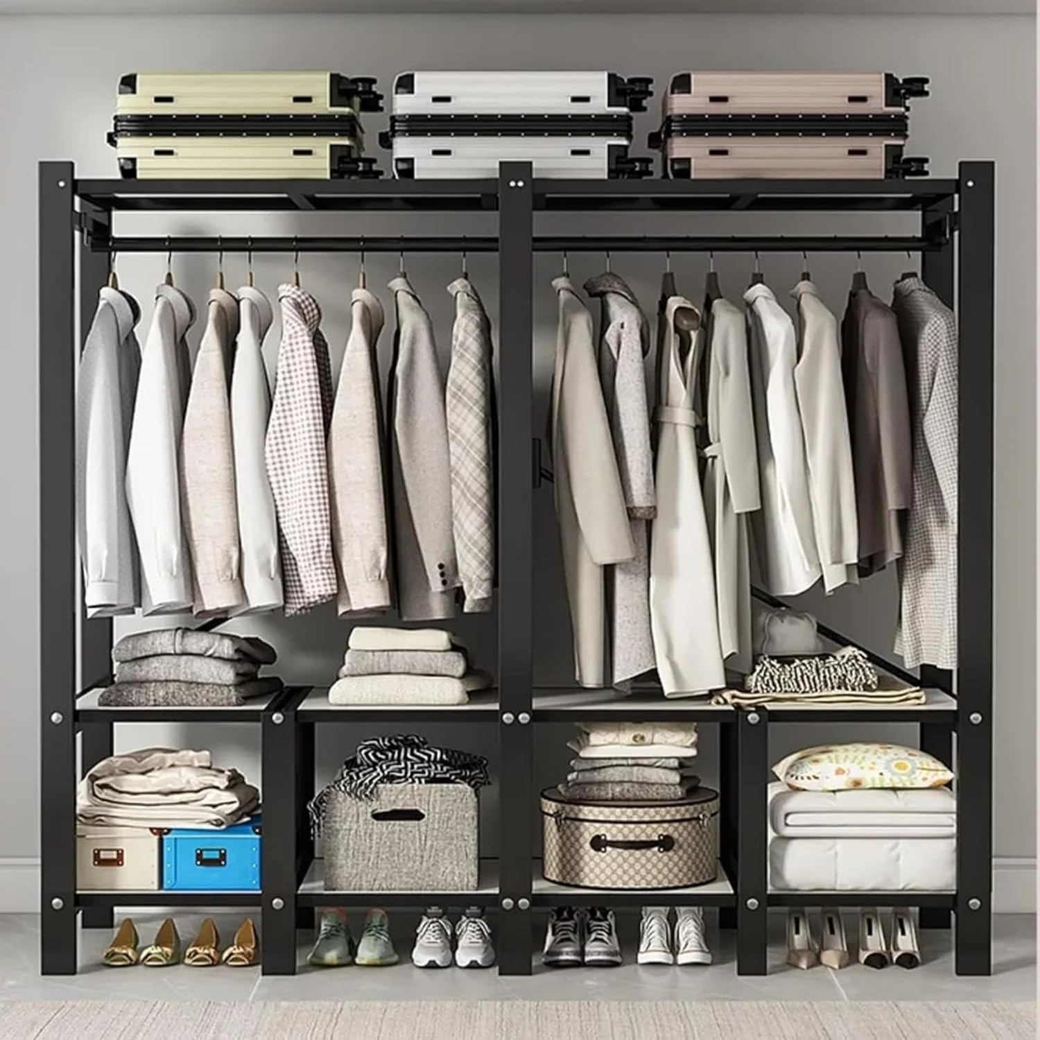 Wardrobe Portable Canvas Wardrobe, Foldable Drying Rack with Cover, Heavy Duty Closet Rack, Large Wardrobe Clothes Organizer, for Bedrooms and Living Rooms(200x48x172cm)
