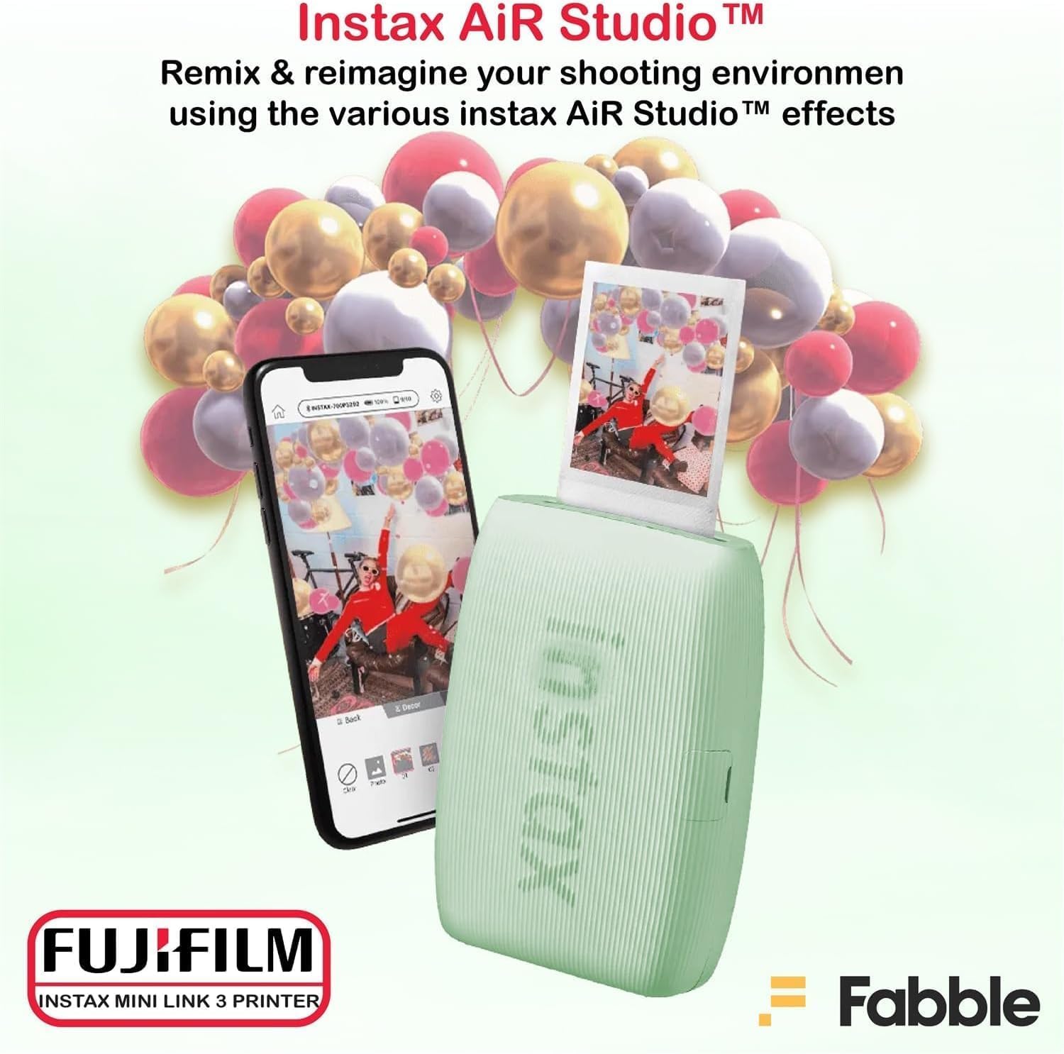 Fujifilm INSTAX Mini Link 3 Smartphone Printer with INSTAX Mini Instant Film and Sunshine Microfiber Cleaning Cloth... (6 Twin Pack (120 Sheets), Sage Green)