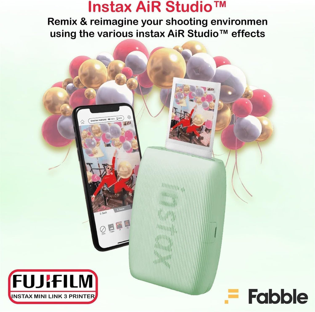 Fujifilm INSTAX Mini Link 3 Smartphone Printer with INSTAX Mini Instant Film and Sunshine Microfiber Cleaning Cloth... (4 Twin Pack (80 Sheets), Sage Green)