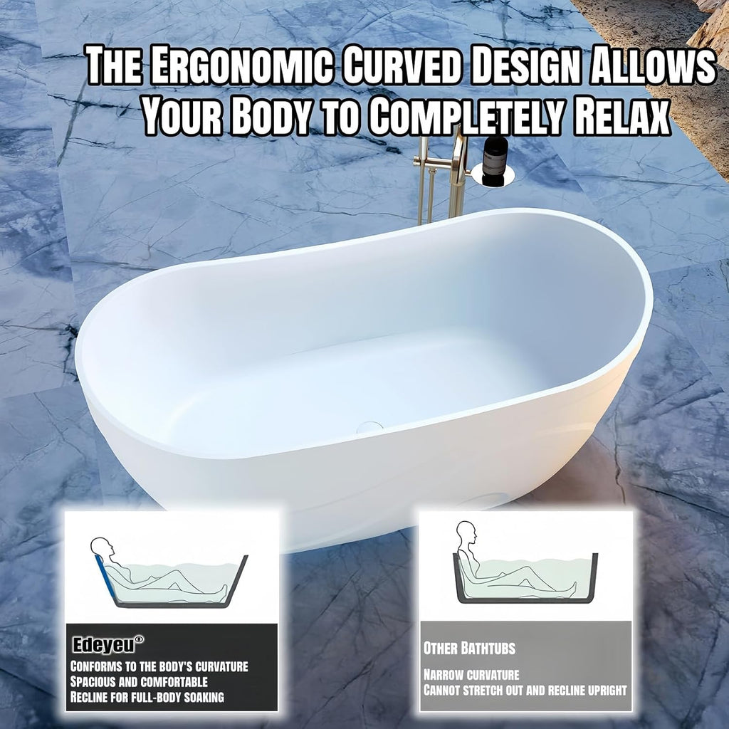 Freestanding Bathtub – Modern Soaking Tub With Ergonomic Design, Extra Deep Stand Alone Tub, Premium Solid Surface Bathtub For Luxury Bathroom Spaces (59',White)