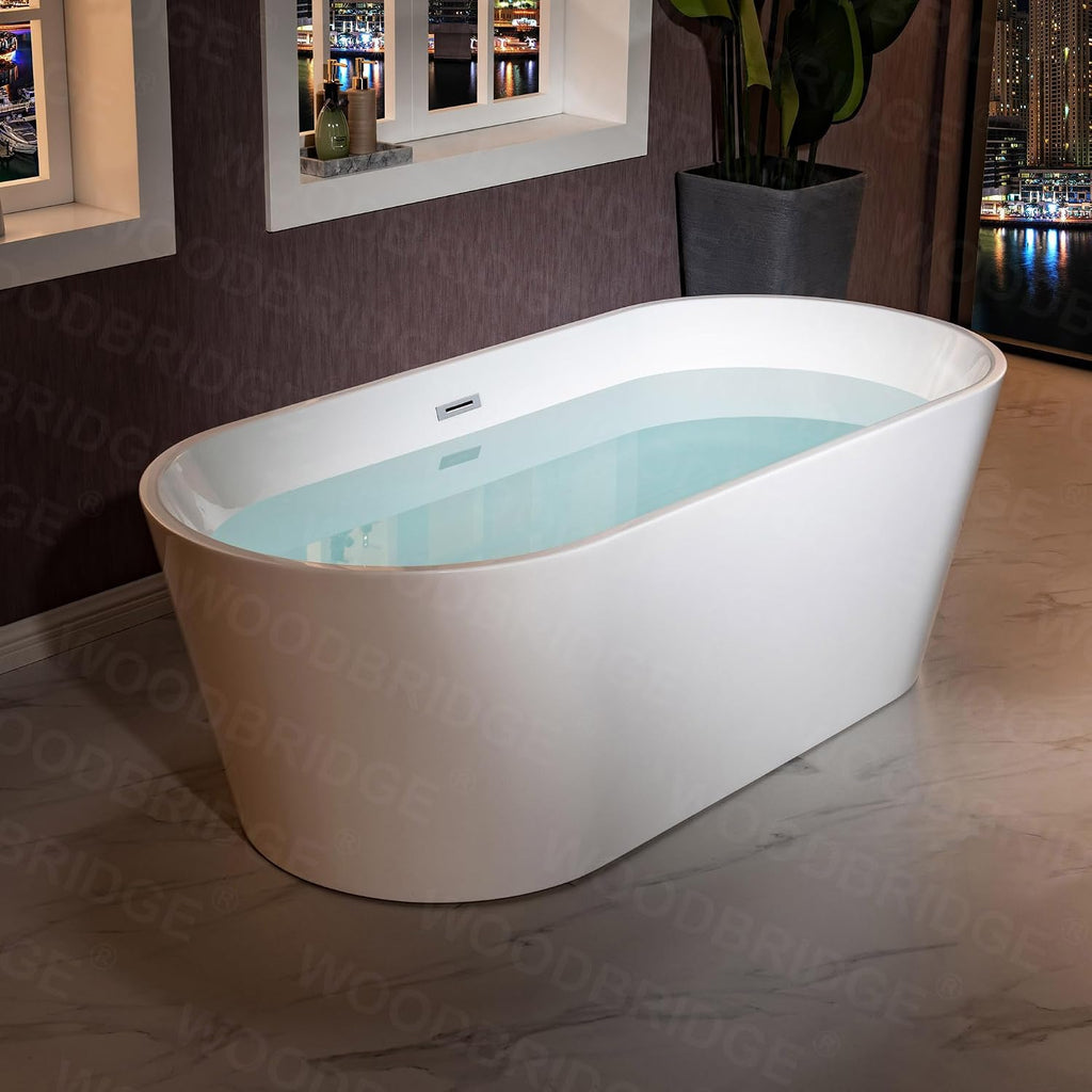 WOODBRIDGE 71' Acrylic Freestanding Bathtub Contemporary Soaking White Tub with Chrome Overflow and Drain,B1701-C