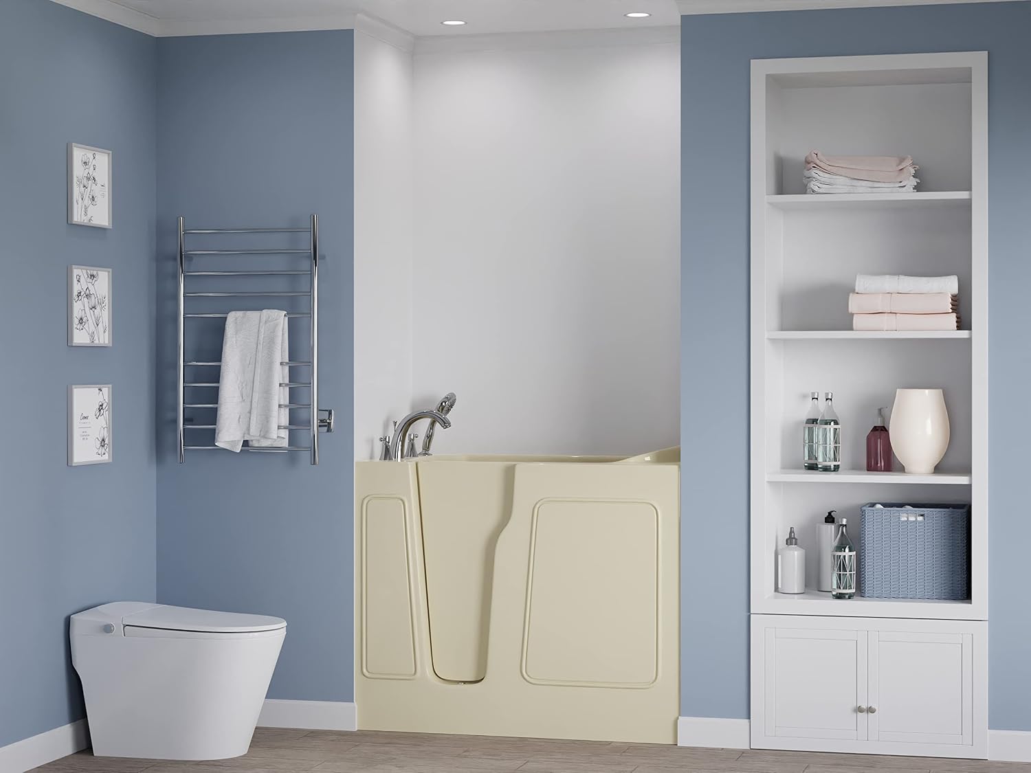 ANZZI Walk In Tub 46'' x 26' in Beige with Quick Fill Tub Filler Faucet & Handheld Shower Sprayer, Left Drain, ADA Compliant, Therapeutic, Wide Door, No Electrical Wiring - AMZ2646LBS
