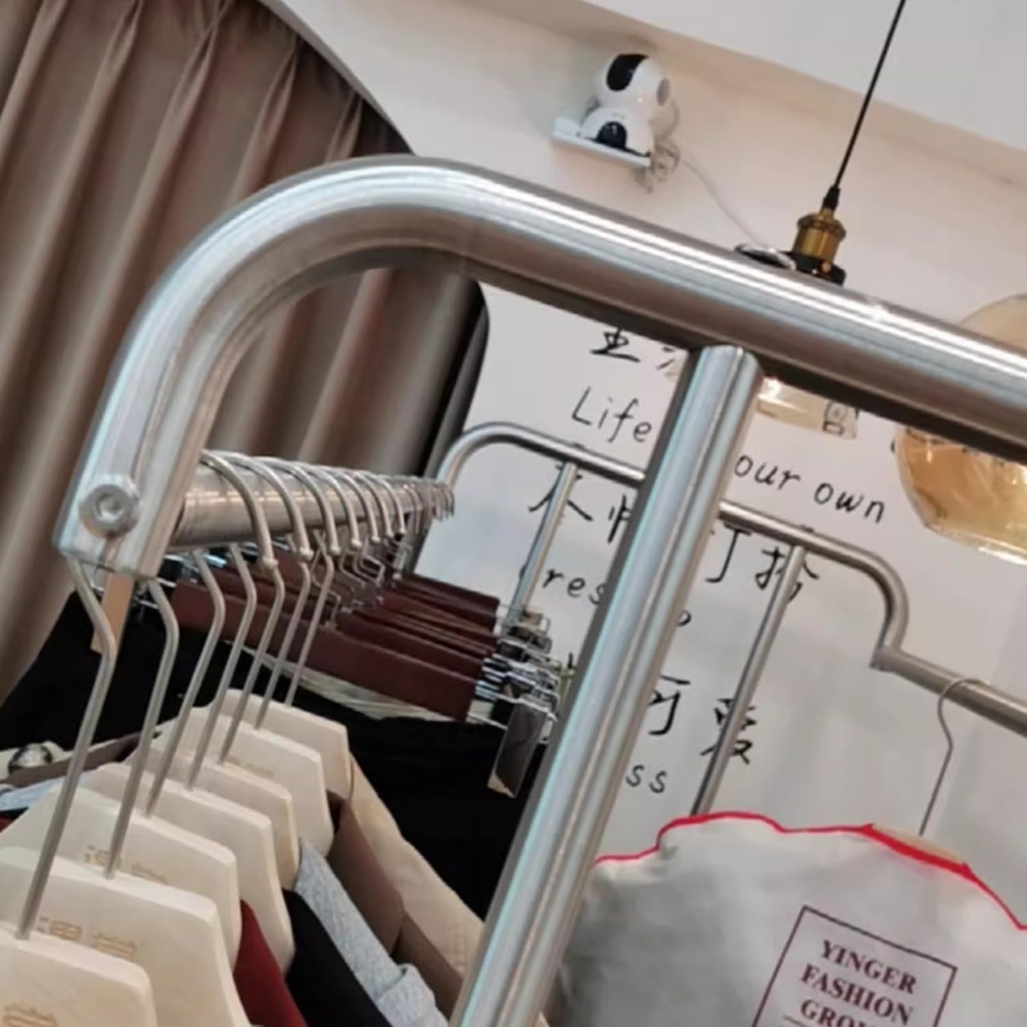 Stainless Steel Freestanding Garment Rack, Heavy Duty Double Rod Rolling Clothes Rack Clothing Hanger Stand for Modern Boutique Display Rack Retail Use ( Color : Rack with Shelf , Size : 100x50x150cm