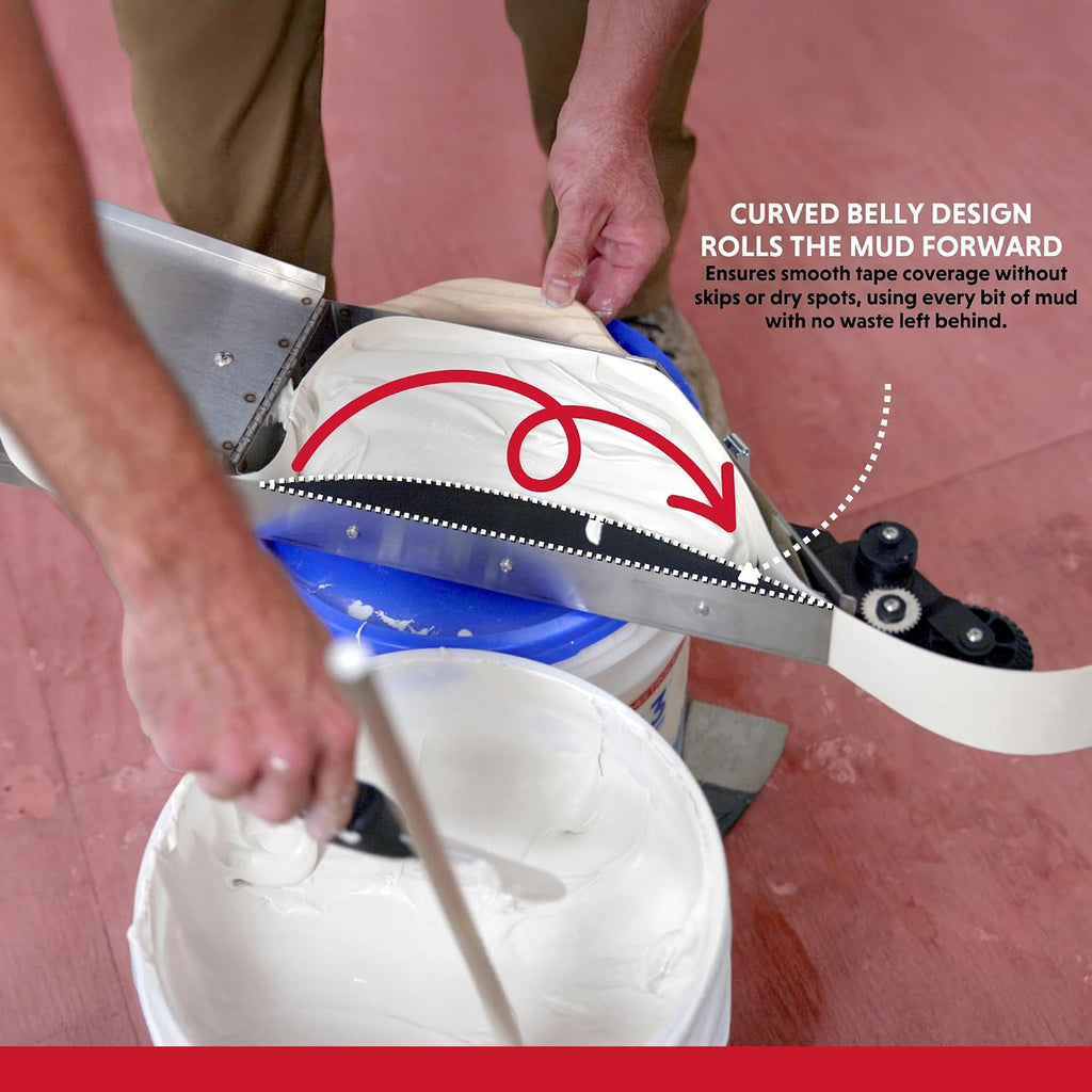 Drywall Taping Banjo – Semi-Automatic Even Flow Design | Advance Equipment MFG Co. | Stainless Steel, Curved Belly, Corner Wheel Feature | 100+ Years Family Owned USA Made (Corner Wheel Style)