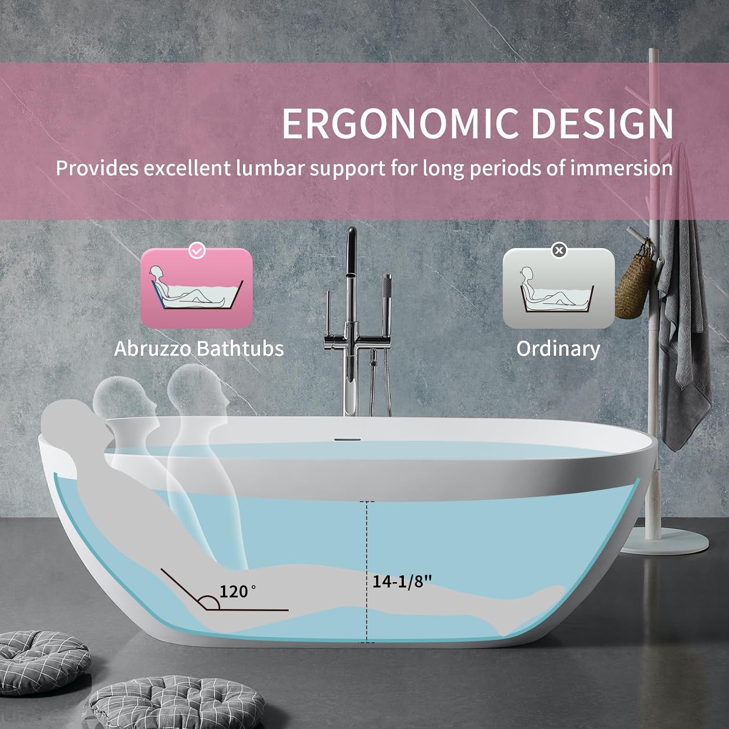 TONA 59' Stone Resin Freestanding Bathtub， Modern Oval Solid Surface Soaking Stand Alone Tub, Matte White, Drain & Overflow Included