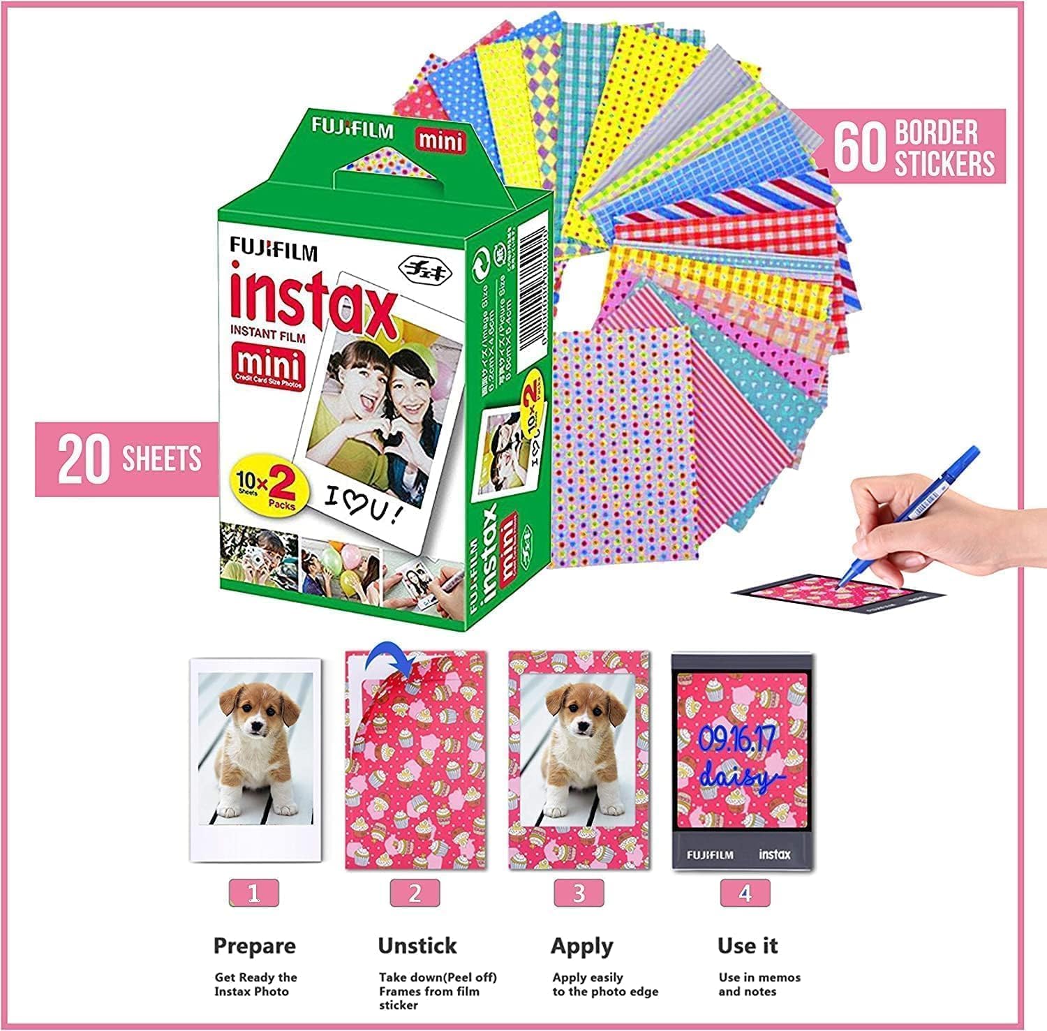 Fujifilm Instax Mini Link 3 Smartphone Printer with Instax Mini Films and Free Bonus Microfiber Cleaning Cloth... (Sage Green, 4 x Twin Pack (80 Sheets))