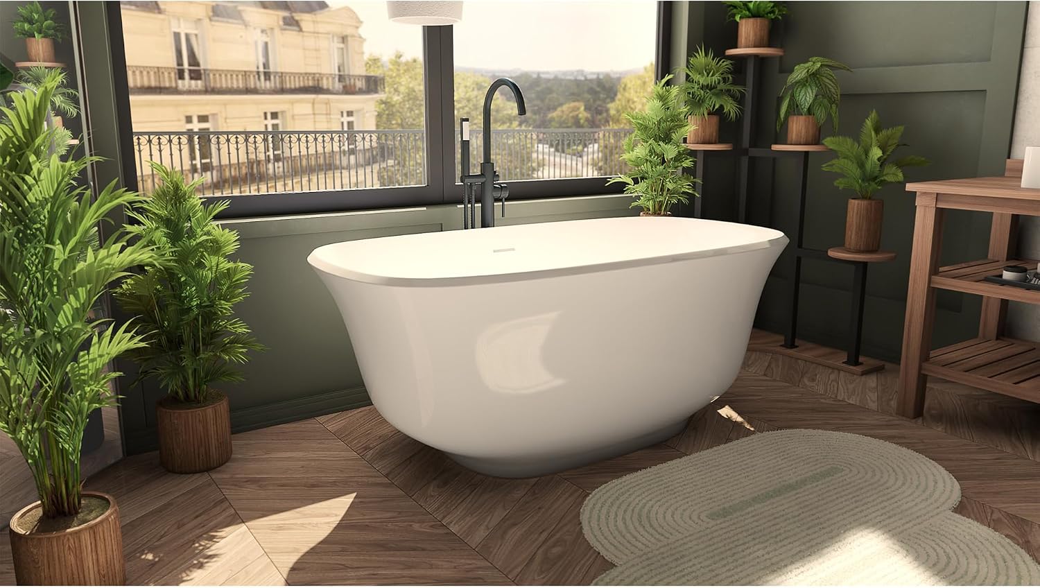 Elegance 67 in. L x 31-1/4 in. W x 23-3/4 in. H Freestanding Acrylic Bathtub, Polished Brass Drain