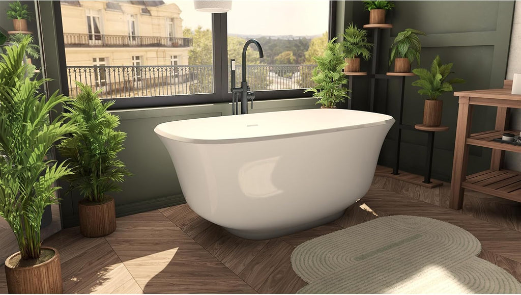 Elegance 59 in. L x 31 in. W x 23-5/8 in. H Freestanding Acrylic Bathtub, White Drain