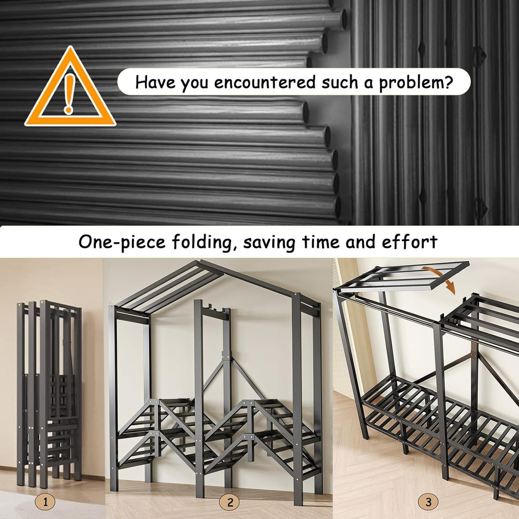 Heavy Duty Portable Wardrobe Closet Rack - Foldable Metal Clothe Rack With Cover, 2000lbs Large Capacity Fabric Wardrobe, Space-saving Wardrobe Clothing Organizer, For Hanging Clothes(203*52*172cm)