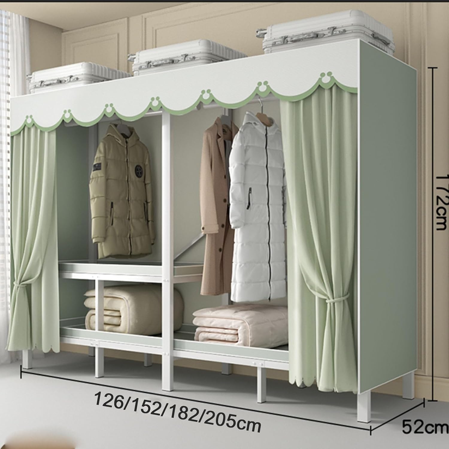 Large Capacity Portable Foldable Cloth Rack With Cover - Bedroom Heavy-duty Closet Rack, 2000 Lbs Capacity Wardrobe Clothing Storage Rack Display Rack/Freestanding Clothing Coat Storage Rack(Color:E,S