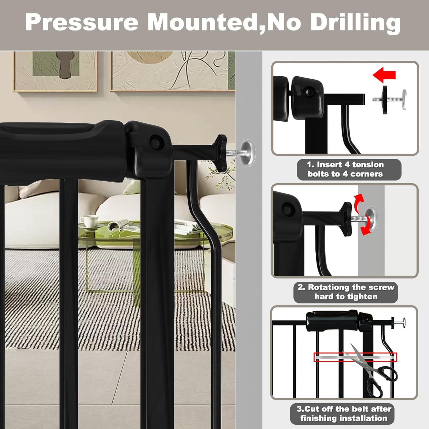 Fairy Baby Extra Wide Baby Gate 81.1-85.8 Inch Wide, Walk Through Pressure Mounted No Drill for Doorways, Long and Large Tension Dog Gate for Pet and Kids