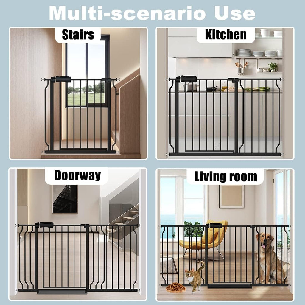 Extra Wide Baby Gate 57.5-62 Inch Black Walk THR Dog Gates Doorways House No Drill Pressure Mounted Auto Close Long Child Safety Gate for Kids and Pet