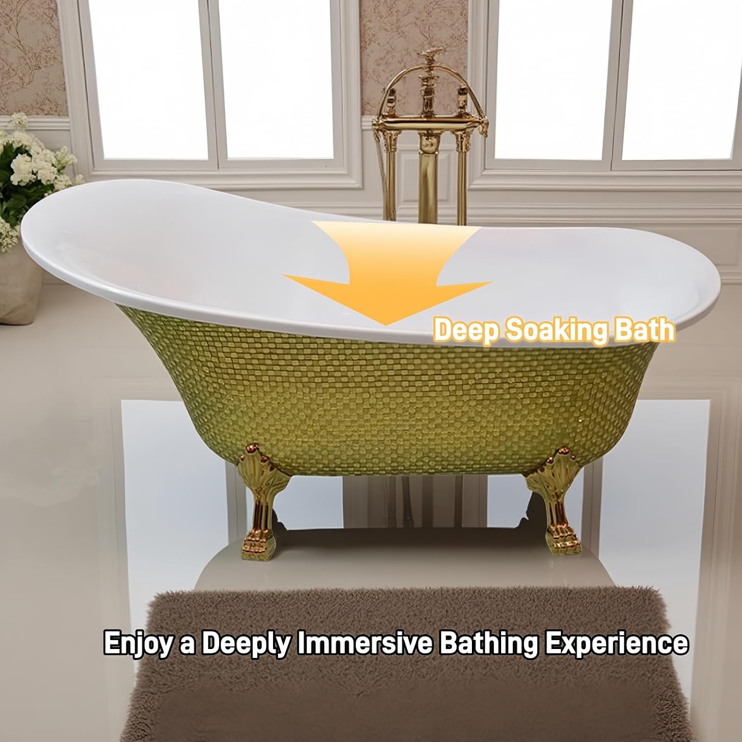71' Edeyeu Freestanding Bathtub - Solid Surface Soaking Tub With Clawfoot Design, Luxury Free Standing Bathtub for Spa Bathroom, Extra Deep Soaker for Villa & Hotel, E