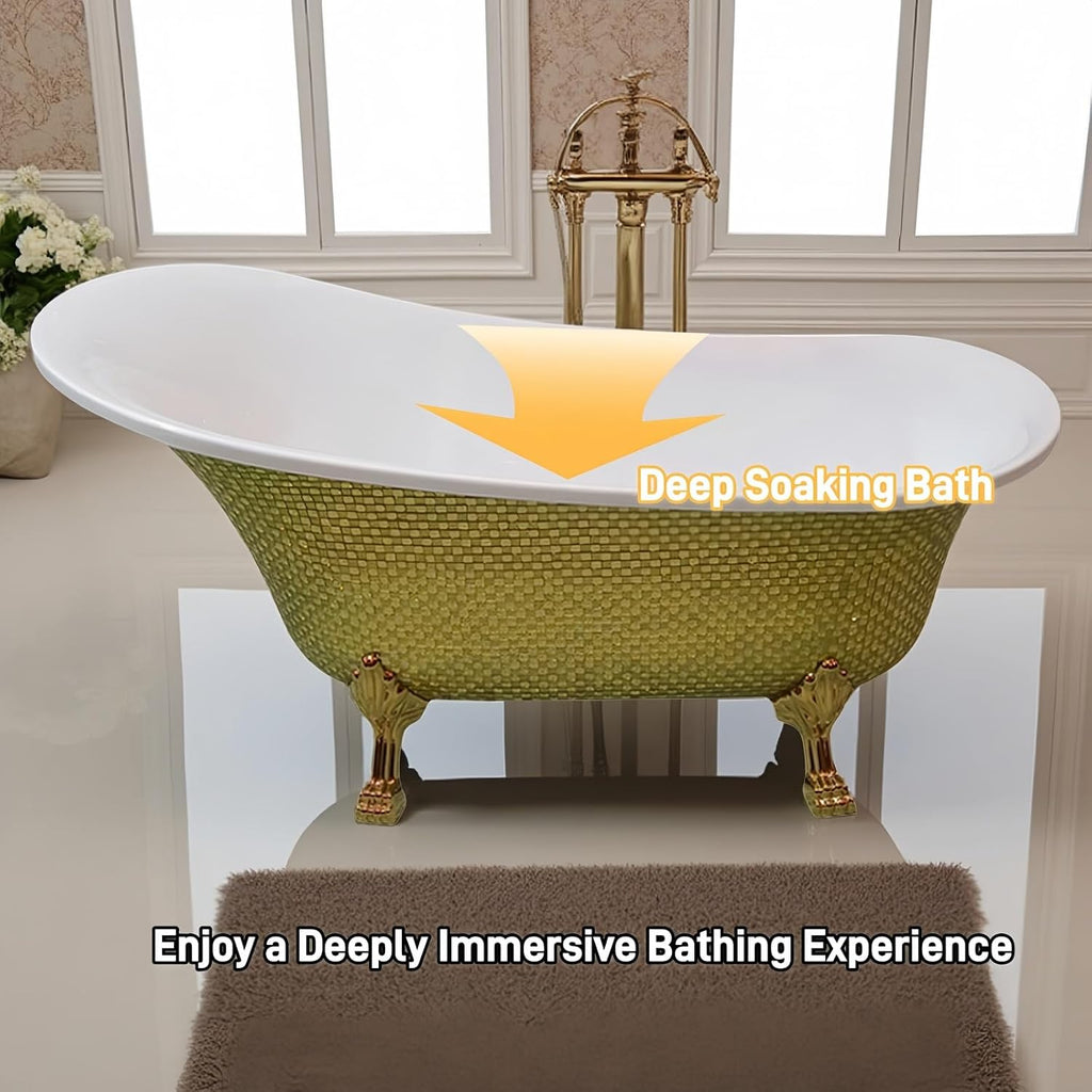 54' Edeyeu Freestanding Bathtub - Solid Surface Soaking Tub With Clawfoot Design, Luxury Free Standing Bathtub for Spa Bathroom, Extra Deep Soaker for Villa & Hotel, E