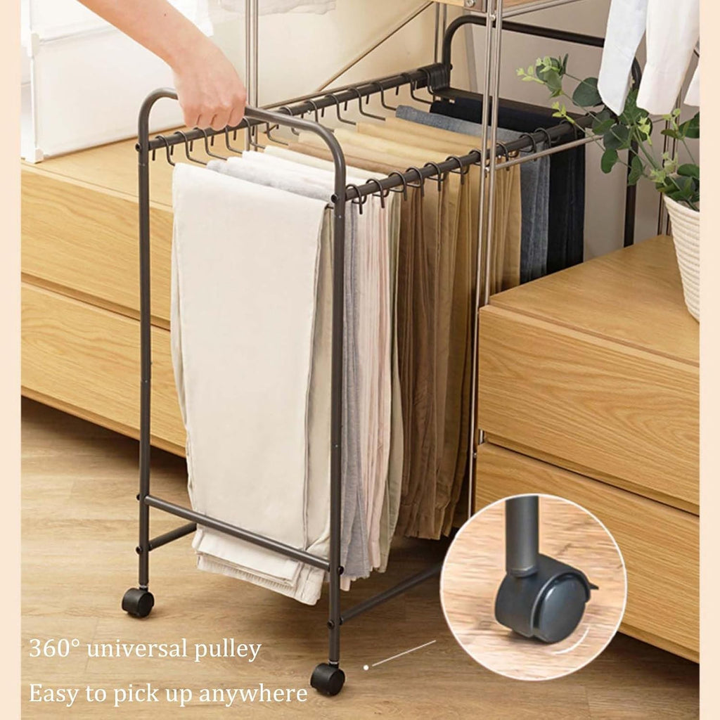 Display Stand Pants Hangers Rolling Trolley Trousers Rack, Floor Standing Jeans Hangers Metal Scarves Rack Clothing Closet Organizer Shelf Blanket Rack (L60*W33*H70CM