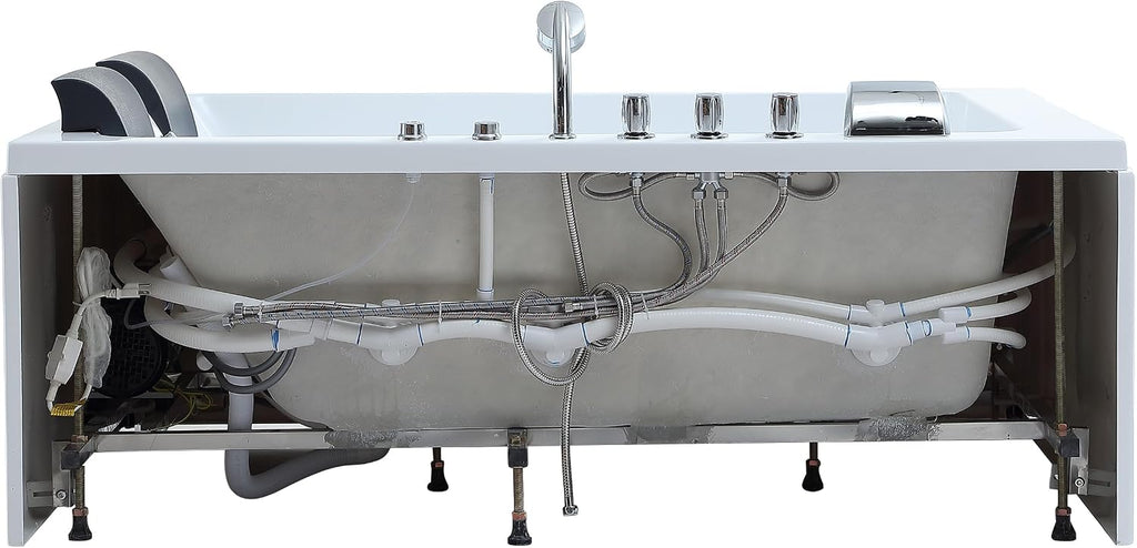 Empava 2 Person Whirlpool Bathtub,71' Whirlpool Tubs with 16 Jets,Jetted bathtub,Acrylic SPA Bath Tub,2 Person Hydro Massage Bathtub with Right Drain,3-Side Apron,White