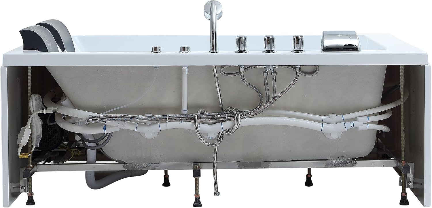 Empava 2 Person Whirlpool Bathtub,71' Whirlpool Tubs with 16 Jets,Jetted bathtub,Acrylic SPA Bath Tub,2 Person Hydro Massage Bathtub with Right Drain,3-Side Apron,White