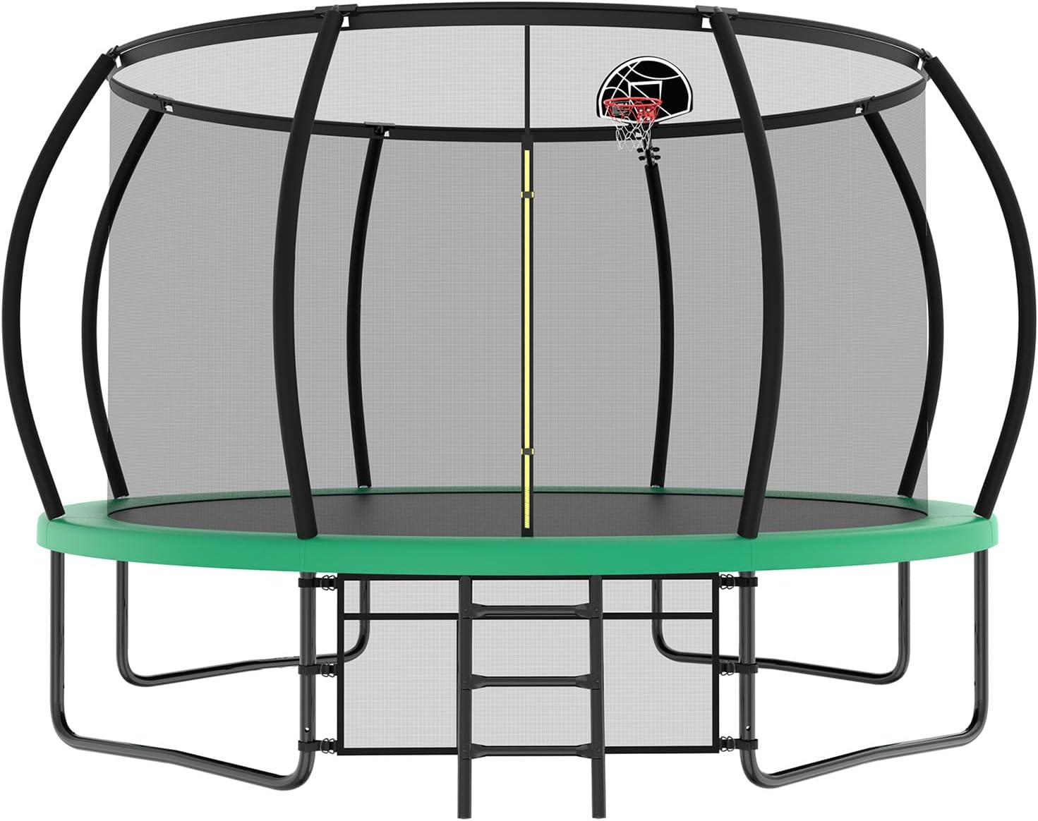 Lyromix 12 14 15 16FT Outdoor Trampolines for Kids and Adults, Pumpkin Trampolin with Curved Poles, Recreational Trampolin with Basketball Hoop and Safety Enclosure Net for Kids and Adults