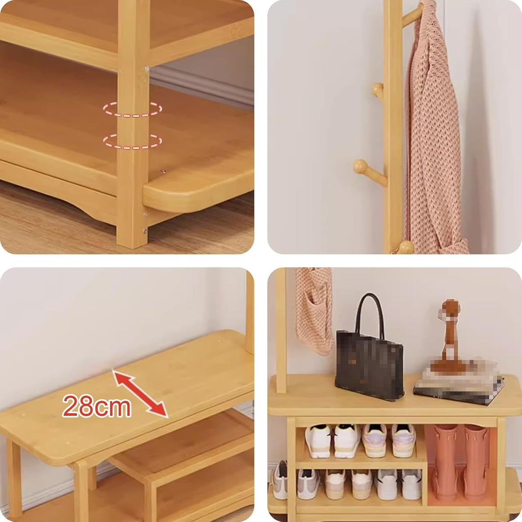 Small Closet Organizers and Storage System Bamboo Clothing Rack Increased Seat Width Reinforced Crossbar Multifunctional Garment Rack for Entryway