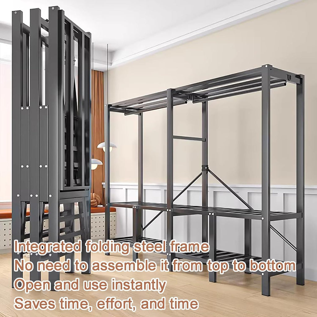 Large Portable Closets, Foldable 67.7' Clothes Rack with Cover, Multi-Functional Wardrobe(B,182cm/71.7in)