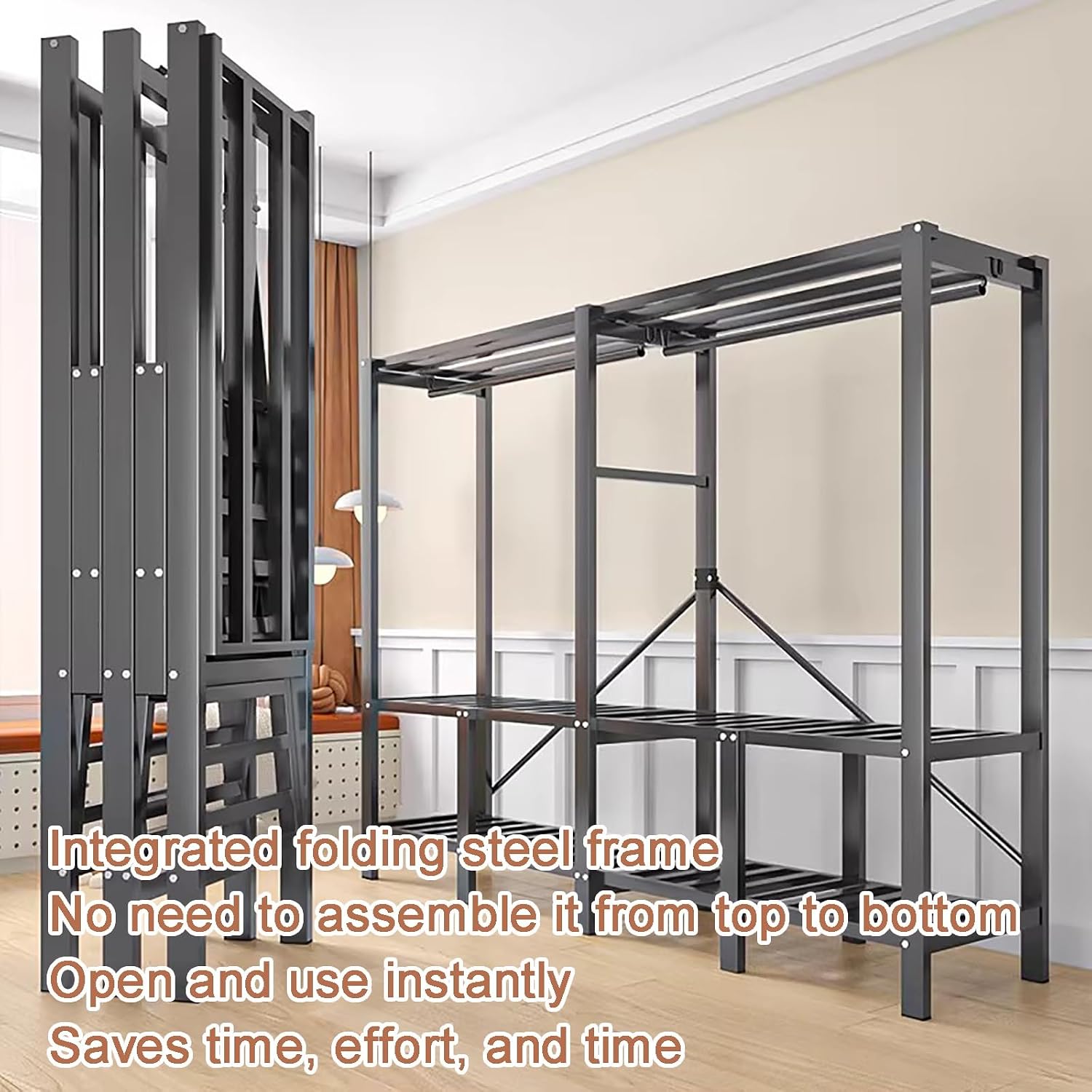 Large Portable Closets, Foldable 67.7' Clothes Rack with Cover, Multi-Functional Wardrobe(B,182cm/71.7in)