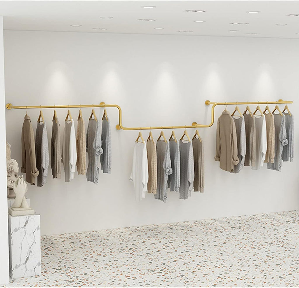 Clothing Store Modern Simple Display Garment Racks,Wall-Mounted Hanging Metal Clothes Shelf System,Heavy Duty Iron Clothes Hanging Rod Bar for Laundry Room,(A-300cm