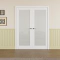 Prehung French Door 68' x 80' (2x34 in), Tempered Frosted Glass Door Slabs with Jamb, Black Hinges, 4 Levers & Latch, Solid Core Interior Door, Pre-Finished & Paintable, MDF Double Doors Interior