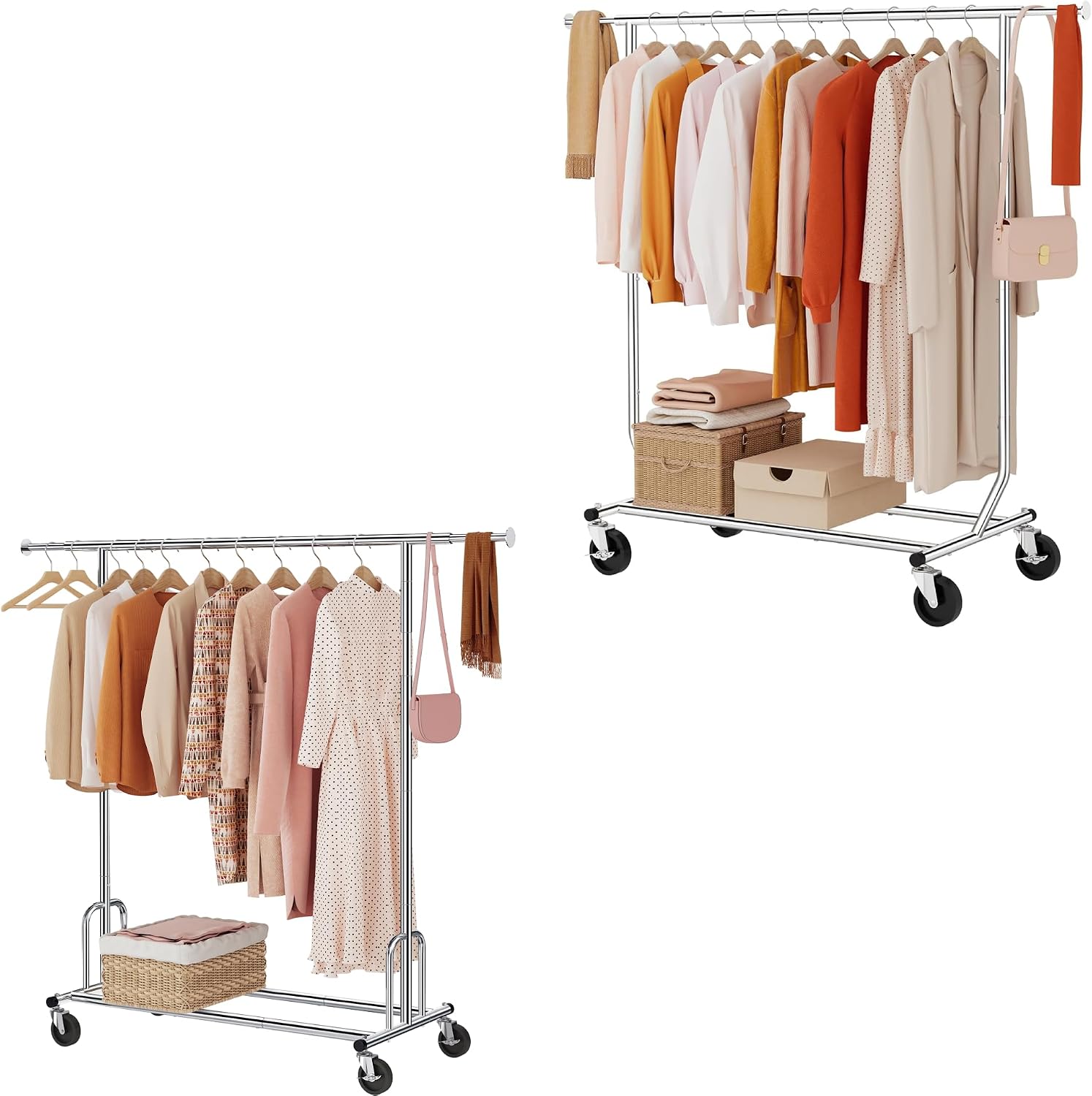 Tajsoon Collapsible Clothing Rack Plus Foldable Clothes Rack Chrome
