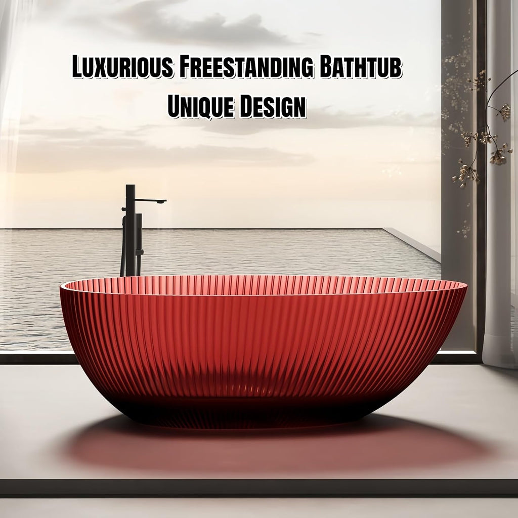 67' Edeyeu Freestanding Bathtub – Egg-Shaped Solid Surface Bathtub, Extra Deep Soaking Tub, Free Standing Stand Alone Tub, Ergonomic Luxury Design For Modern Bathrooms Green B