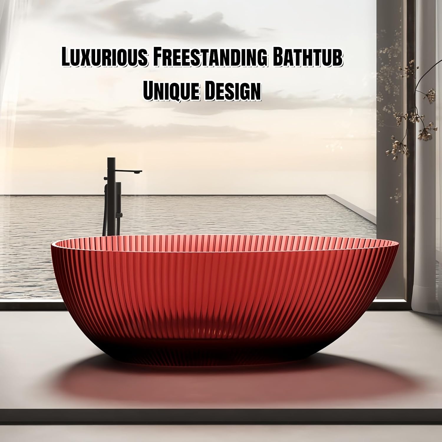 67' Edeyeu Freestanding Bathtub – Egg-Shaped Solid Surface Bathtub, Extra Deep Soaking Tub, Free Standing Stand Alone Tub, Ergonomic Luxury Design For Modern Bathrooms Green B