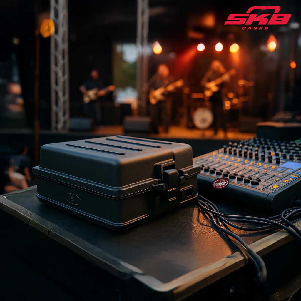 SKB Roto Rack/Mixer Top Console, 10U Slanted Rackmount with Steel Threaded Rails, Hard Lid and Doors, and Side Access Ports, Black