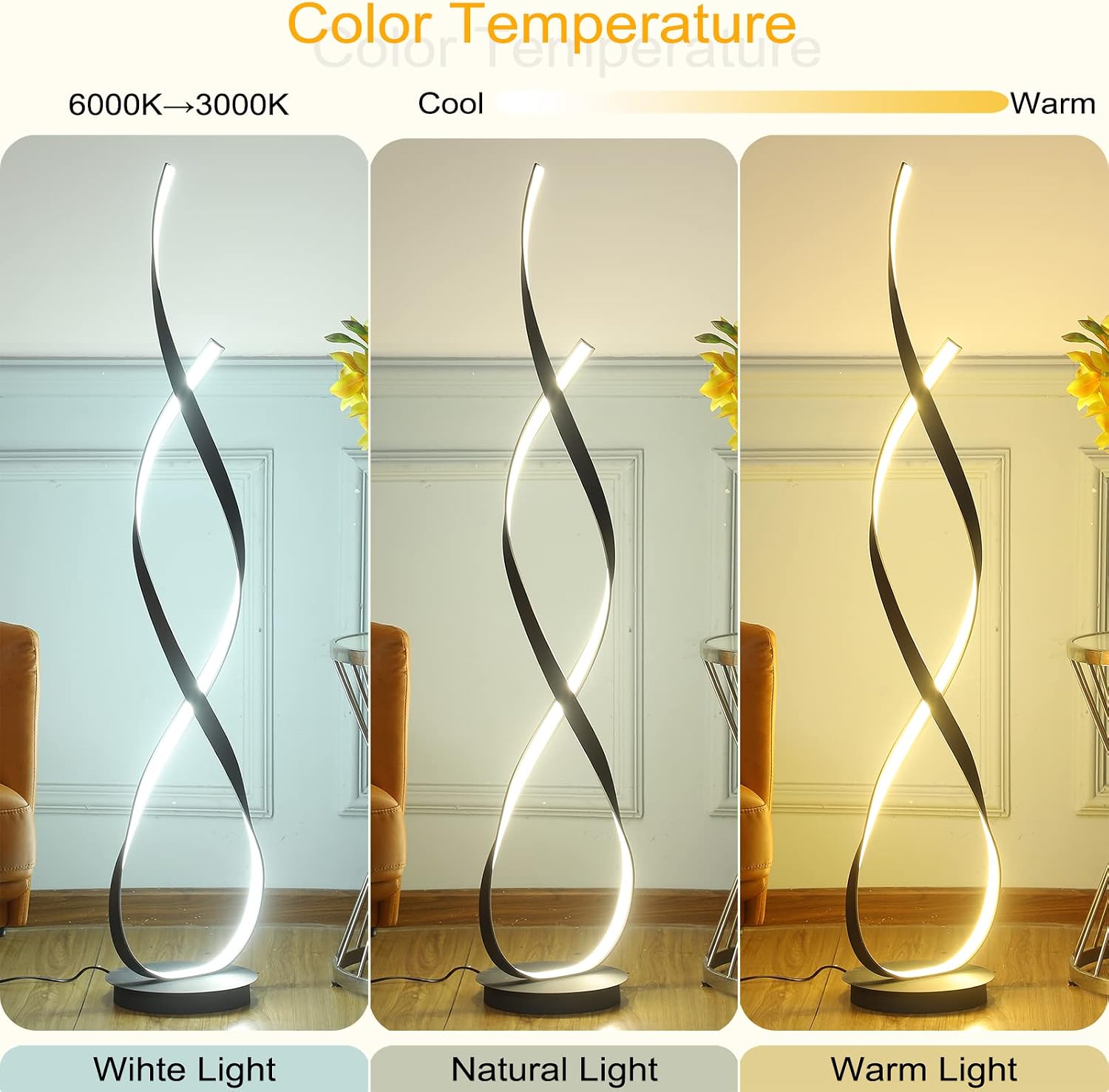 40W 4000LM 54.3 inches Black Floor Lamp for Living Room Bedroom with 3 Color Temperature Remote Control (Black)